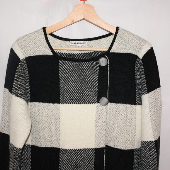 Nicole Alexander Sz M Sweater Jacket, Black White Tunic Snap closure Buttons - Picture 6 of 16